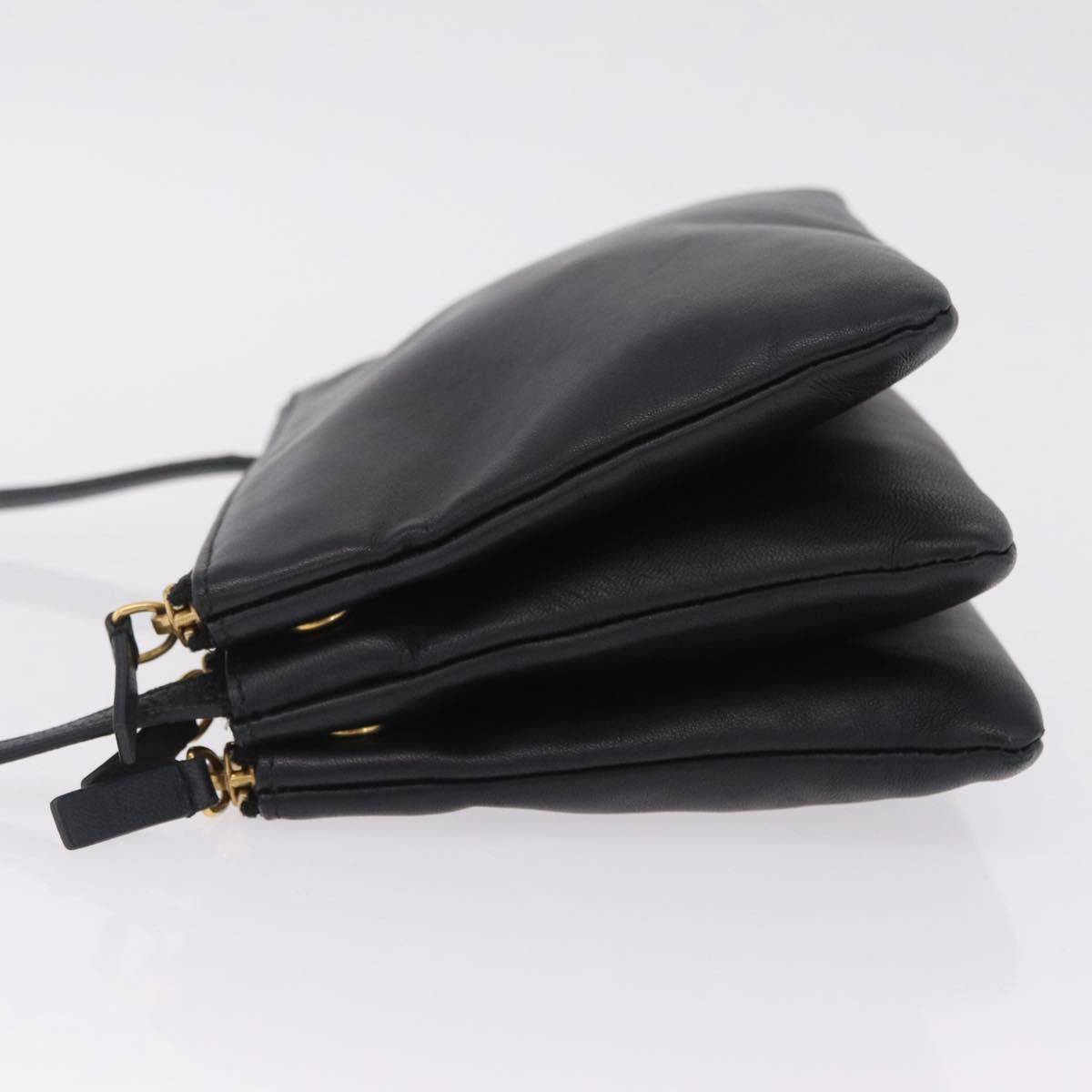 CELINE trio Shoulder Bag Leather Black Gold Auth 208418A