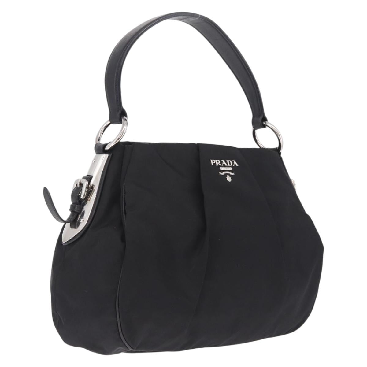 PRADA Shoulder Bag Nylon Black Silver Auth 208419V