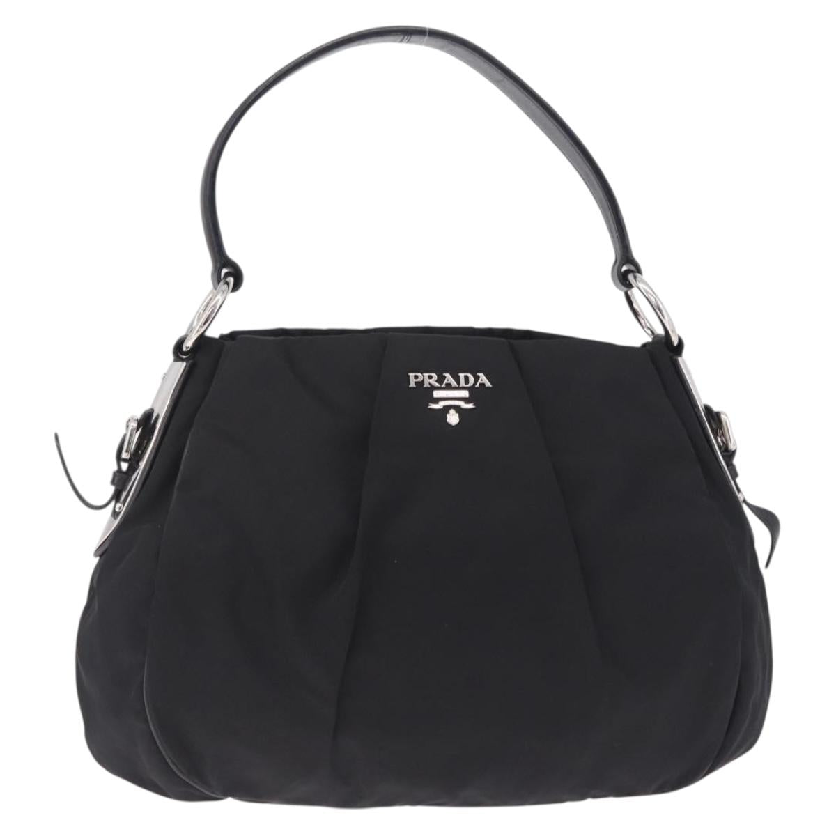 PRADA Shoulder Bag Nylon Black Silver Auth 208419V