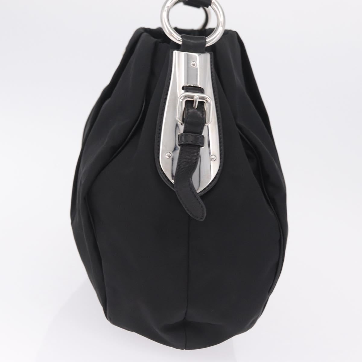 PRADA Shoulder Bag Nylon Black Silver Auth 208419V
