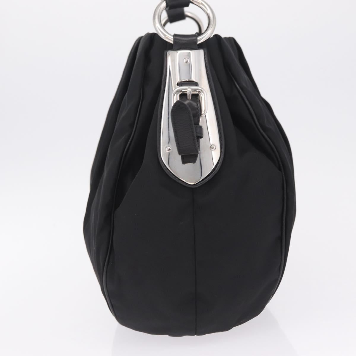 PRADA Shoulder Bag Nylon Black Silver Auth 208419V