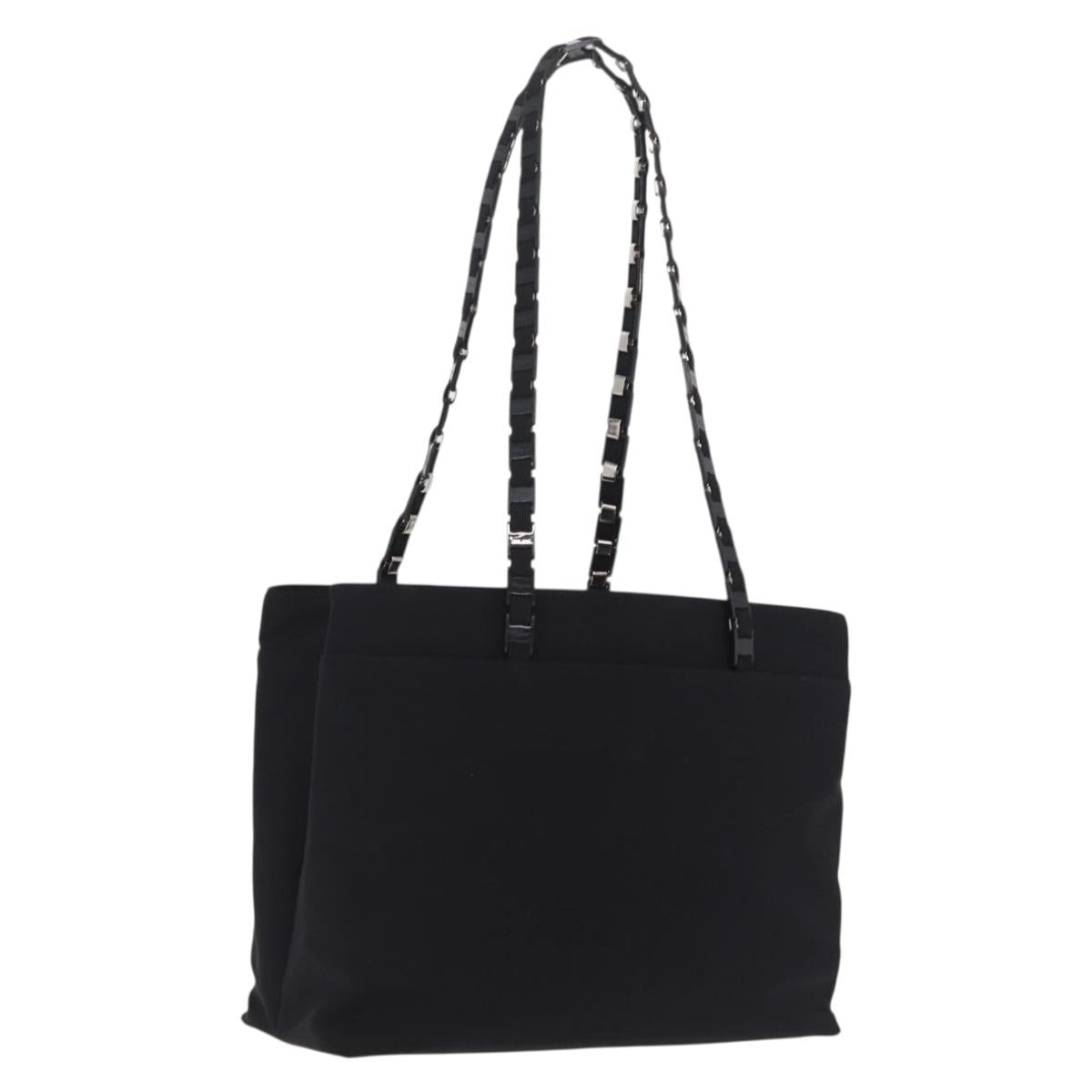 Salvatore Ferragamo Chain Tote Bag Nylon Black Gold Auth 208420