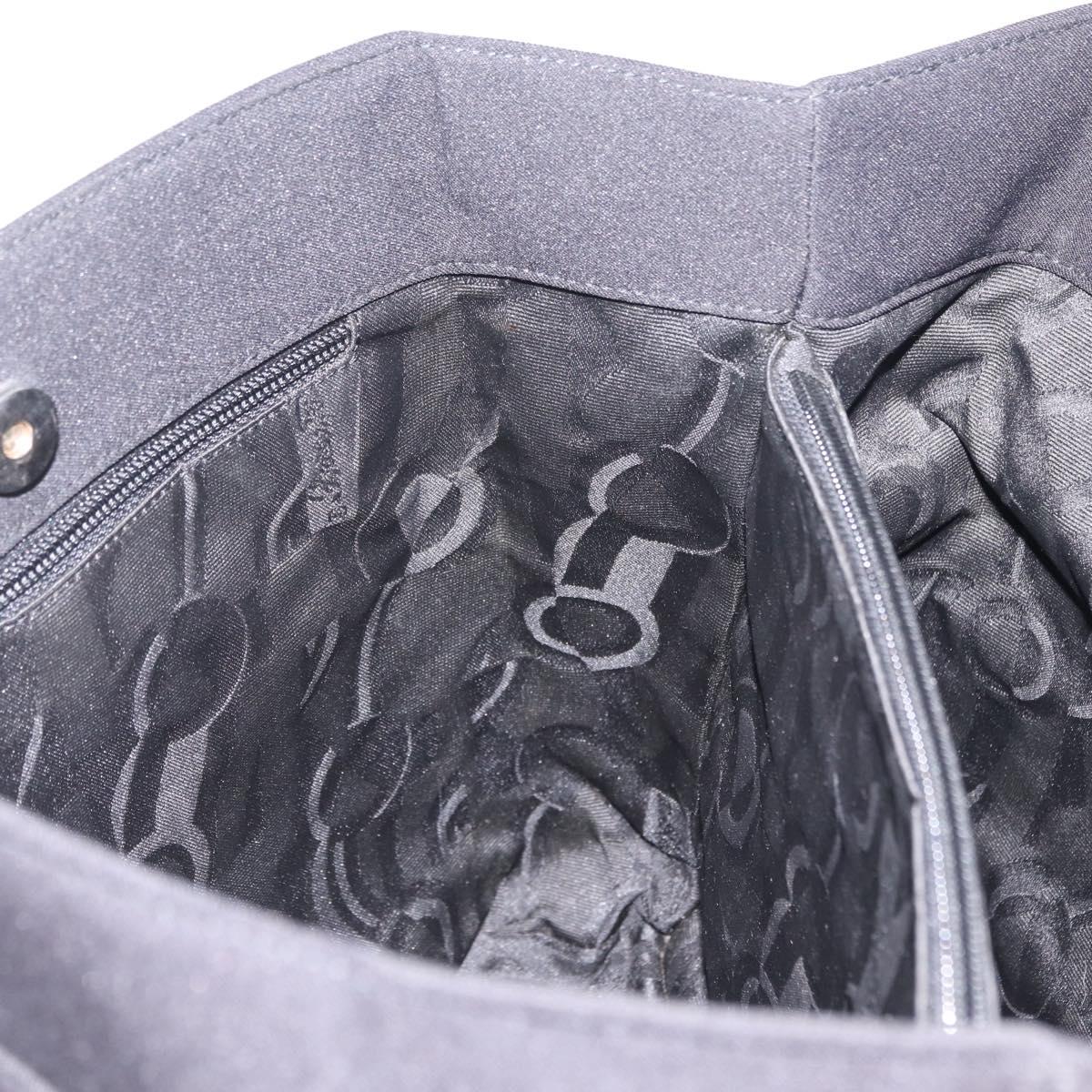 Salvatore Ferragamo Chain Tote Bag Nylon Black Gold Auth 208420