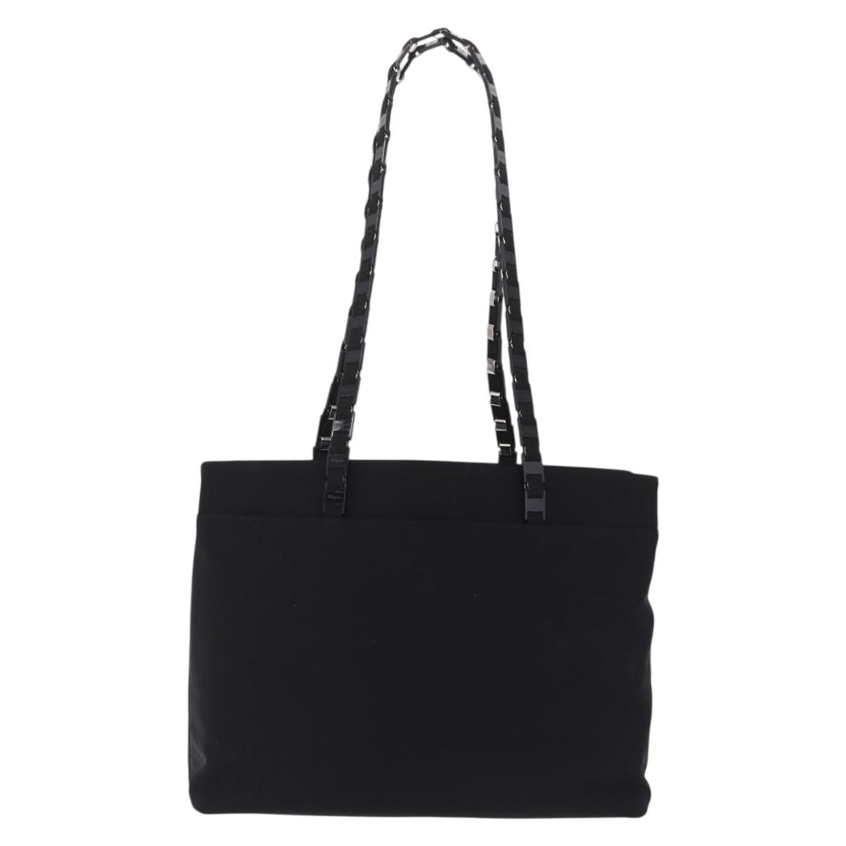 Salvatore Ferragamo Chain Tote Bag Nylon Black Gold Auth 208420