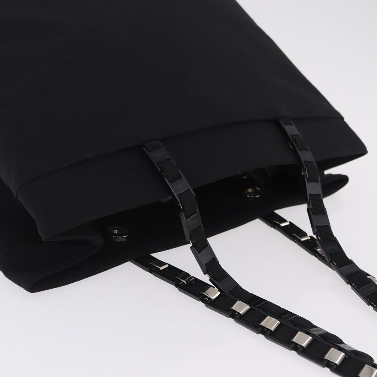 Salvatore Ferragamo Chain Tote Bag Nylon Black Gold Auth 208420