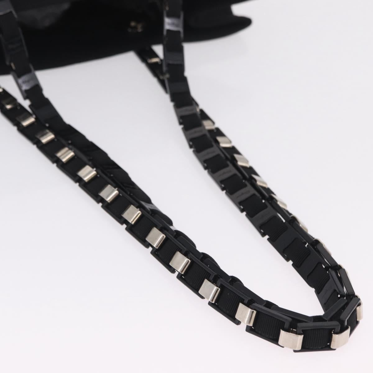 Salvatore Ferragamo Chain Tote Bag Nylon Black Gold Auth 208420