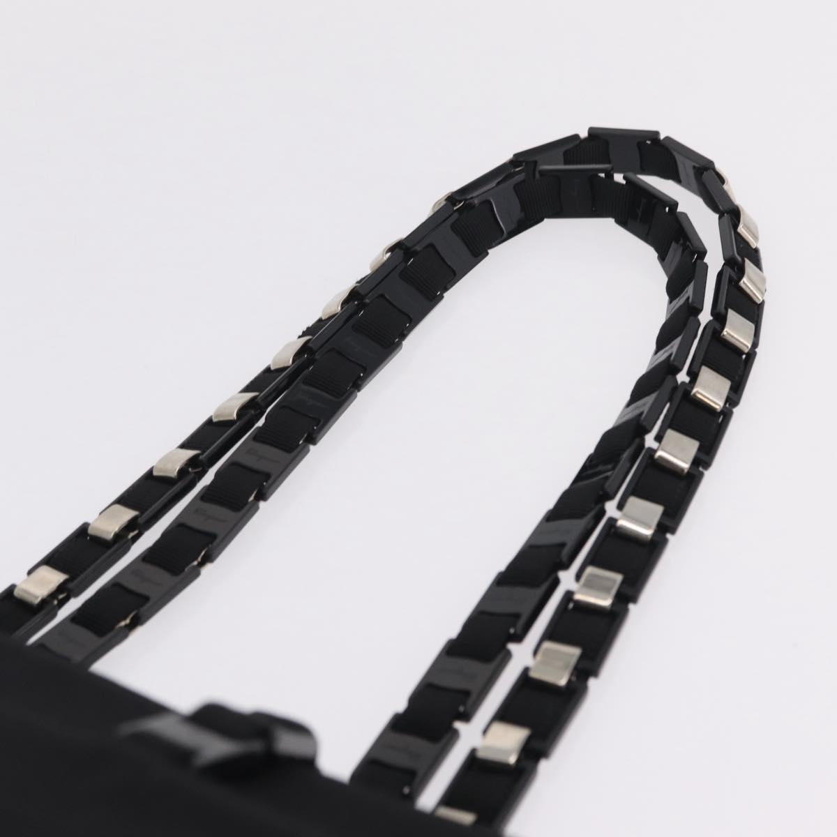 Salvatore Ferragamo Chain Tote Bag Nylon Black Gold Auth 208420