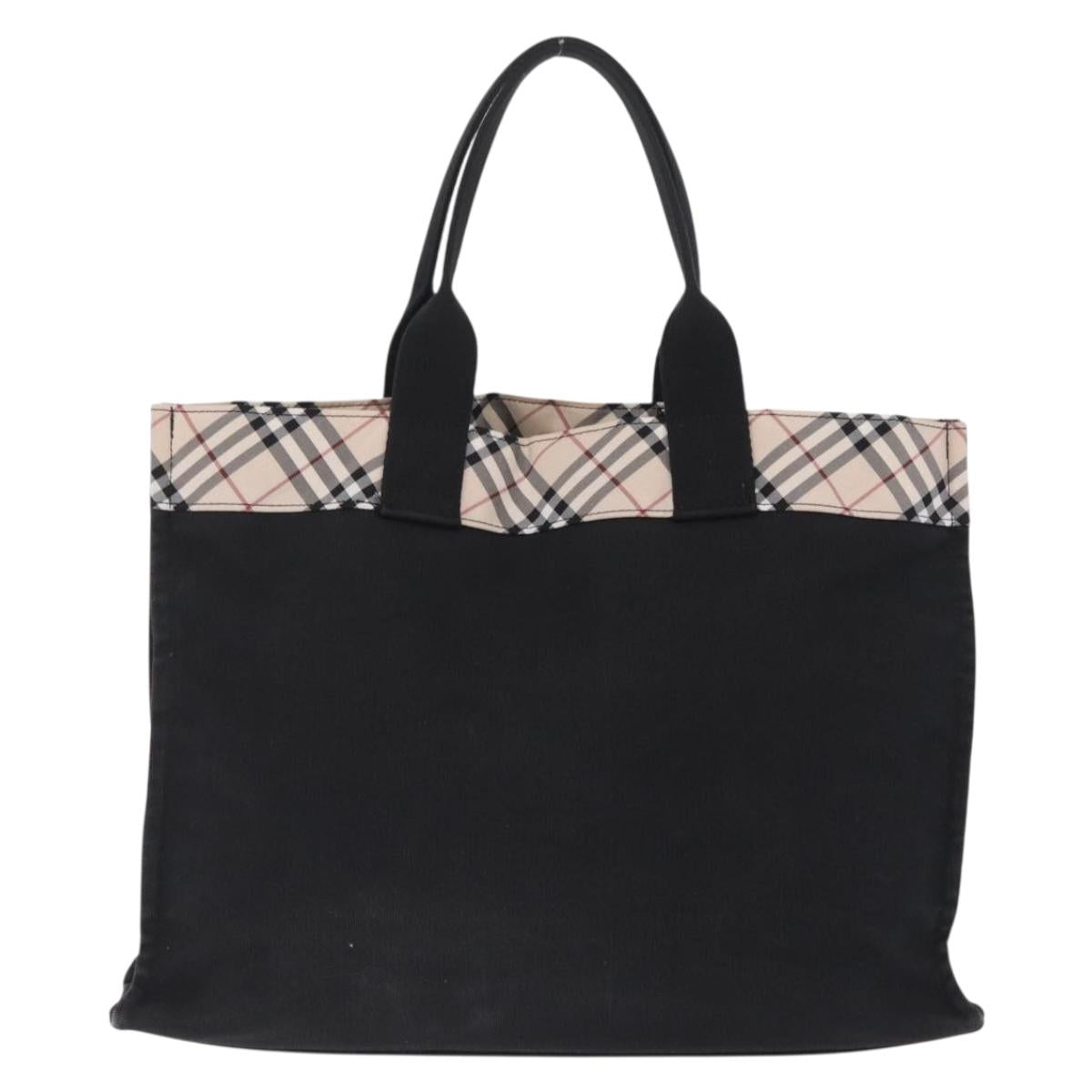 BURBERRY Nova Check Blue Label Hand Bag Canvas Silver Black Auth 208424A