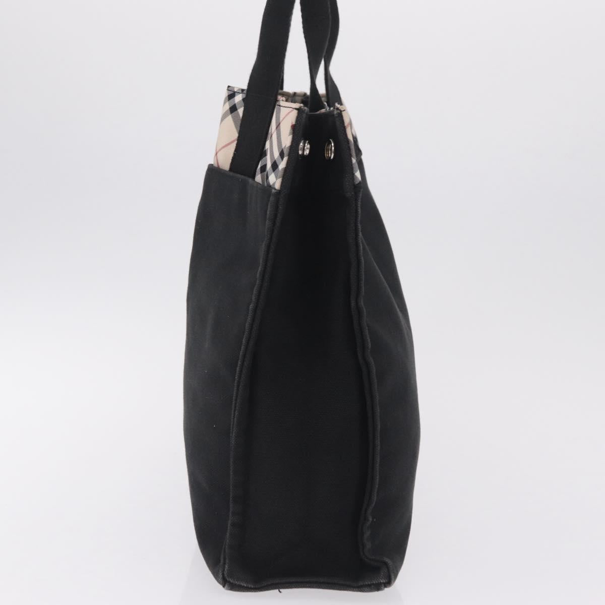 BURBERRY Nova Check Blue Label Hand Bag Canvas Silver Black Auth 208424A