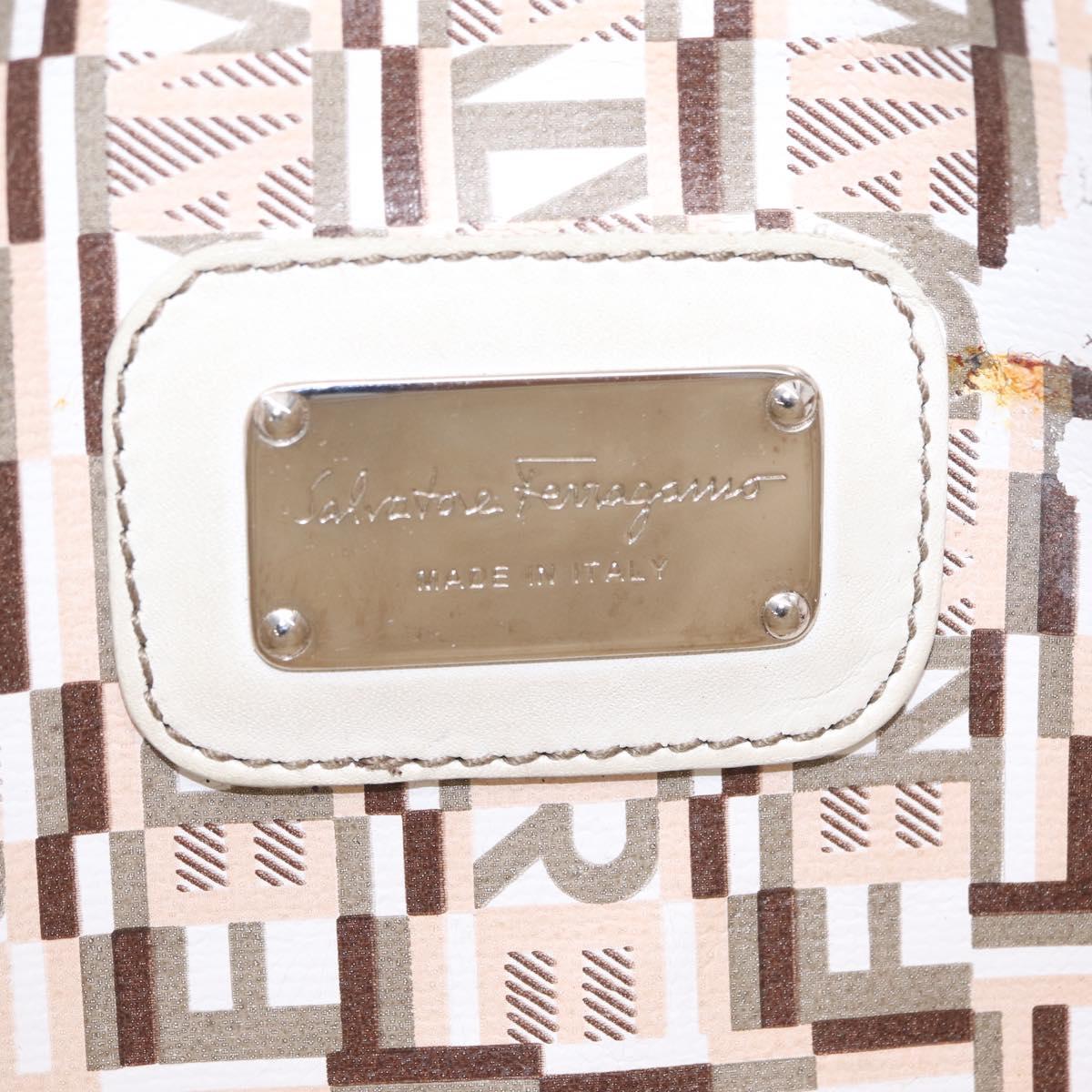 Salvatore Ferragamo Hand Bag PVC Canvas White Silver Auth 208428