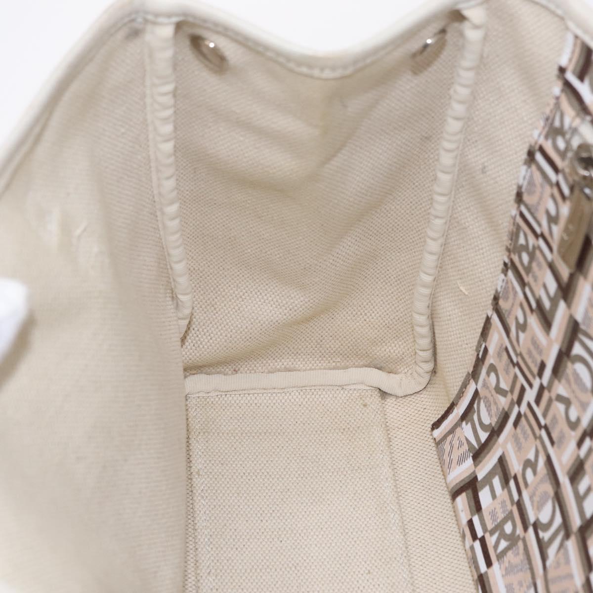 Salvatore Ferragamo Hand Bag PVC Canvas White Silver Auth 208428
