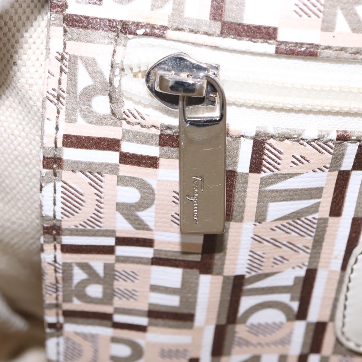 Salvatore Ferragamo Hand Bag PVC Canvas White Silver Auth 208428