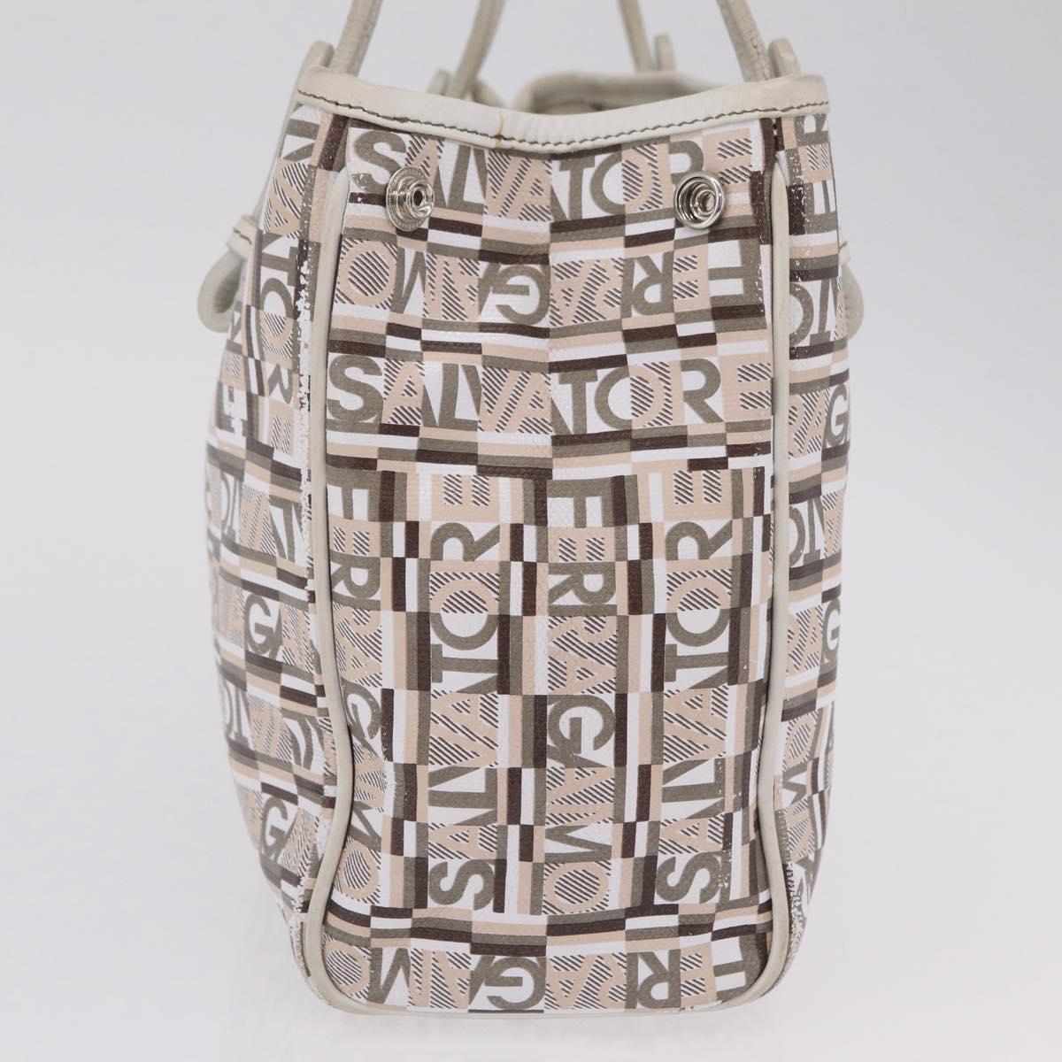 Salvatore Ferragamo Hand Bag PVC Canvas White Silver Auth 208428