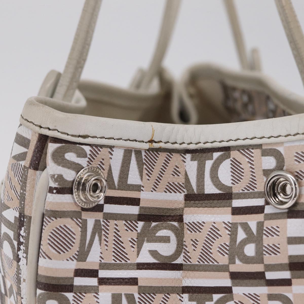 Salvatore Ferragamo Hand Bag PVC Canvas White Silver Auth 208428