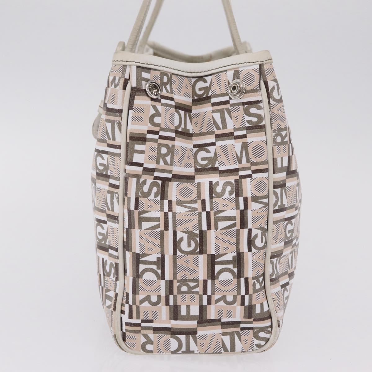 Salvatore Ferragamo Hand Bag PVC Canvas White Silver Auth 208428