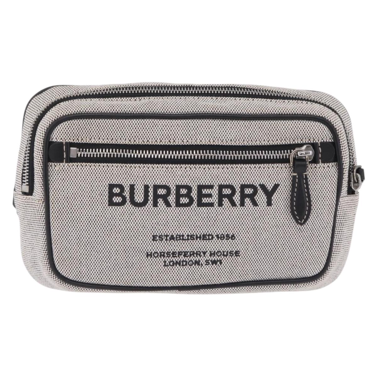 BURBERRY Body Bag Canvas Gray Silver Auth 208431A