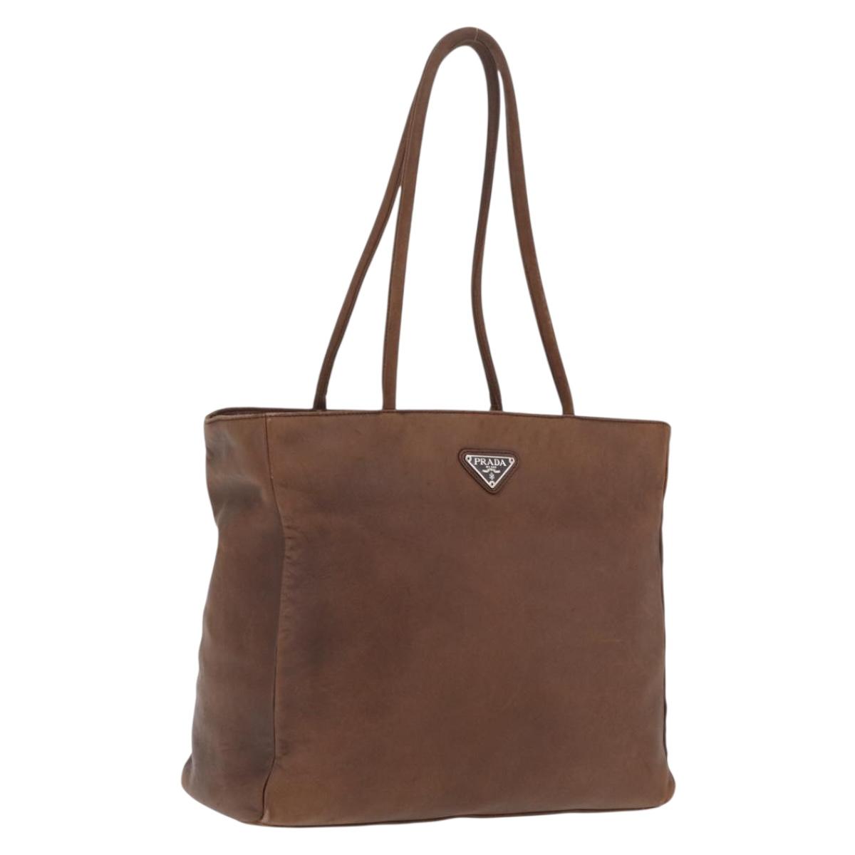 PRADA Tote Bag Leather Brown Auth 208433
