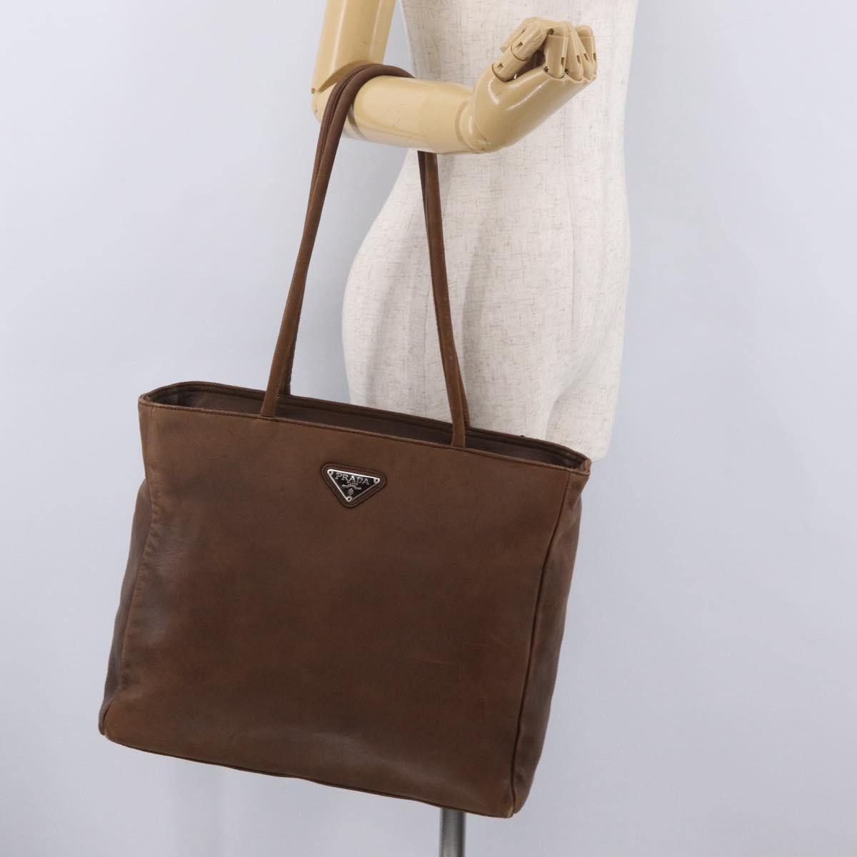 PRADA Tote Bag Leather Brown Auth 208433
