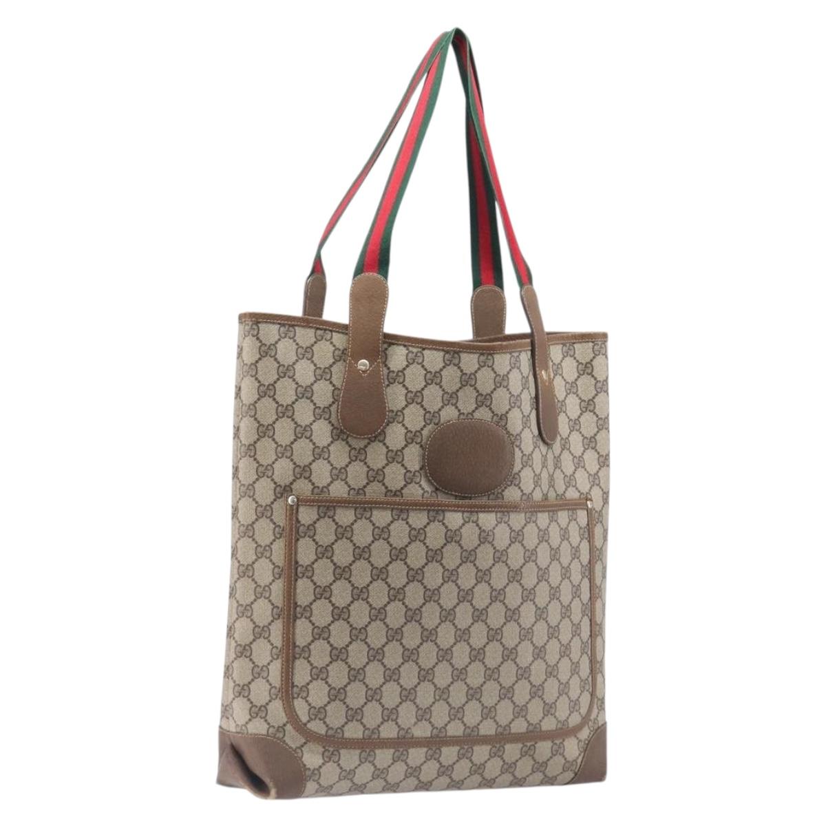 GUCCI GG Supreme Web Sherry Line Tote Bag PVC Beige Red 002 904 0223 Auth 208434
