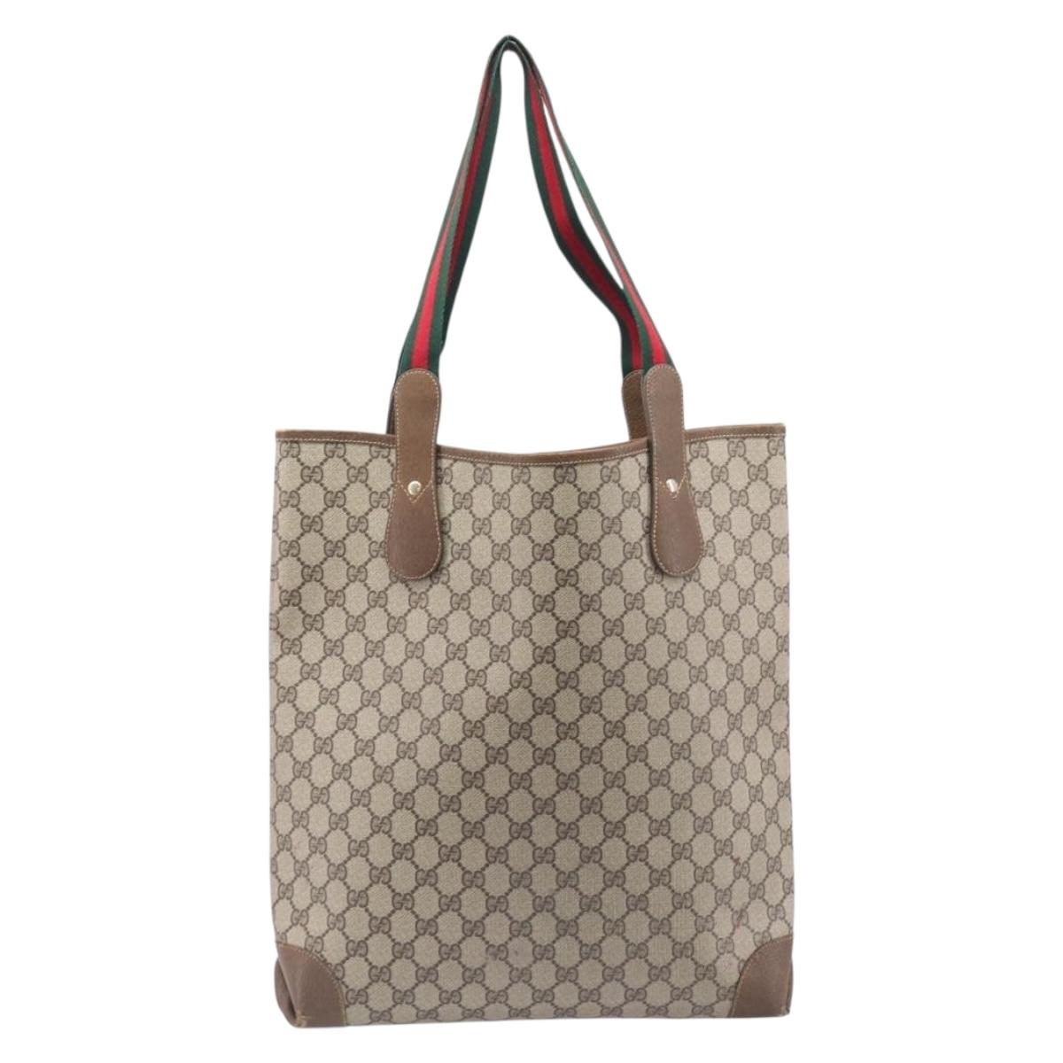 GUCCI GG Supreme Web Sherry Line Tote Bag PVC Beige Red 002 904 0223 Auth 208434