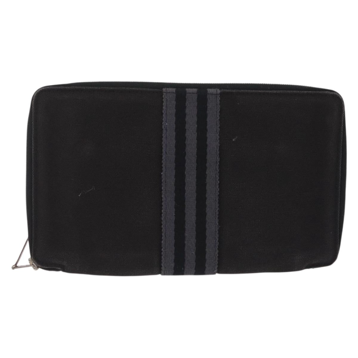 HERMES Fourre Tout Long Wallet Canvas Black Auth 208448