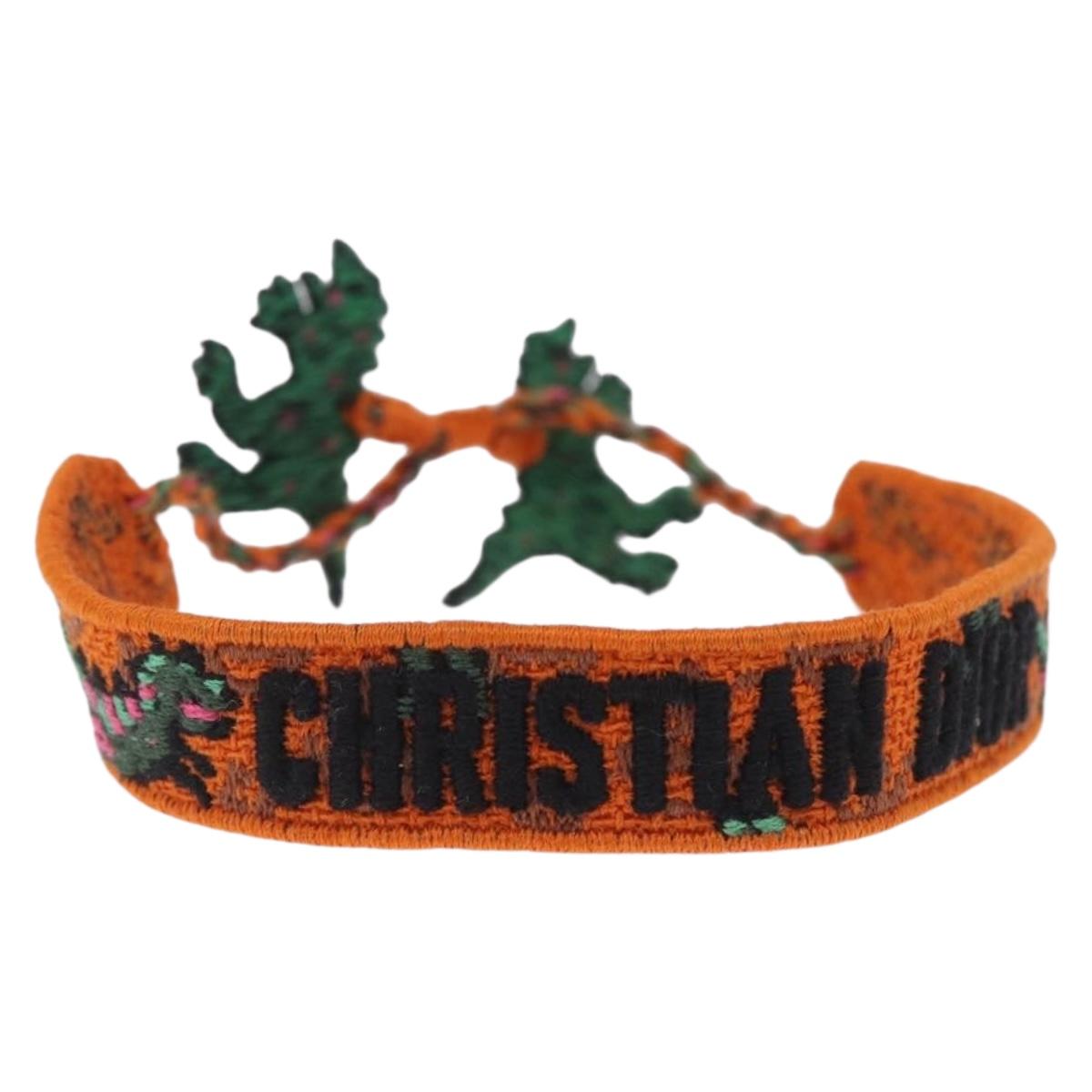 Christian Dior Bracelet Canvas Orange Auth 208462