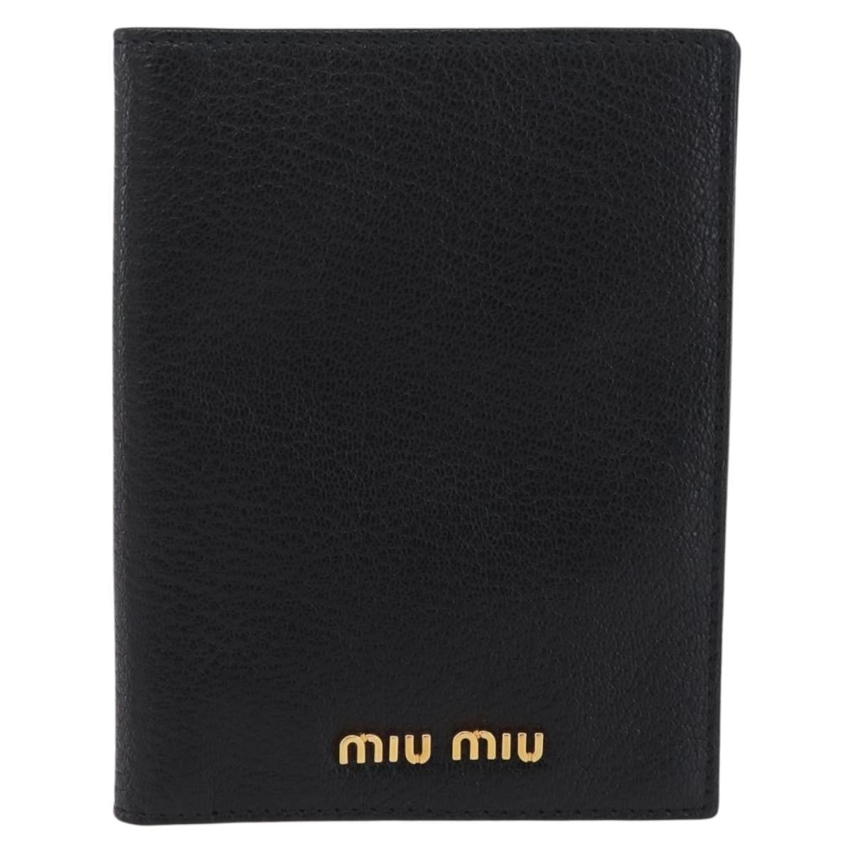 Miu Miu Passport Case Leather Black Gold Auth 208463M