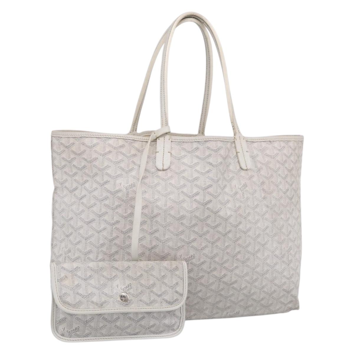 Goyard Herringbone Saint Louis PM Tote Bag PVC White Silver Auth 208478