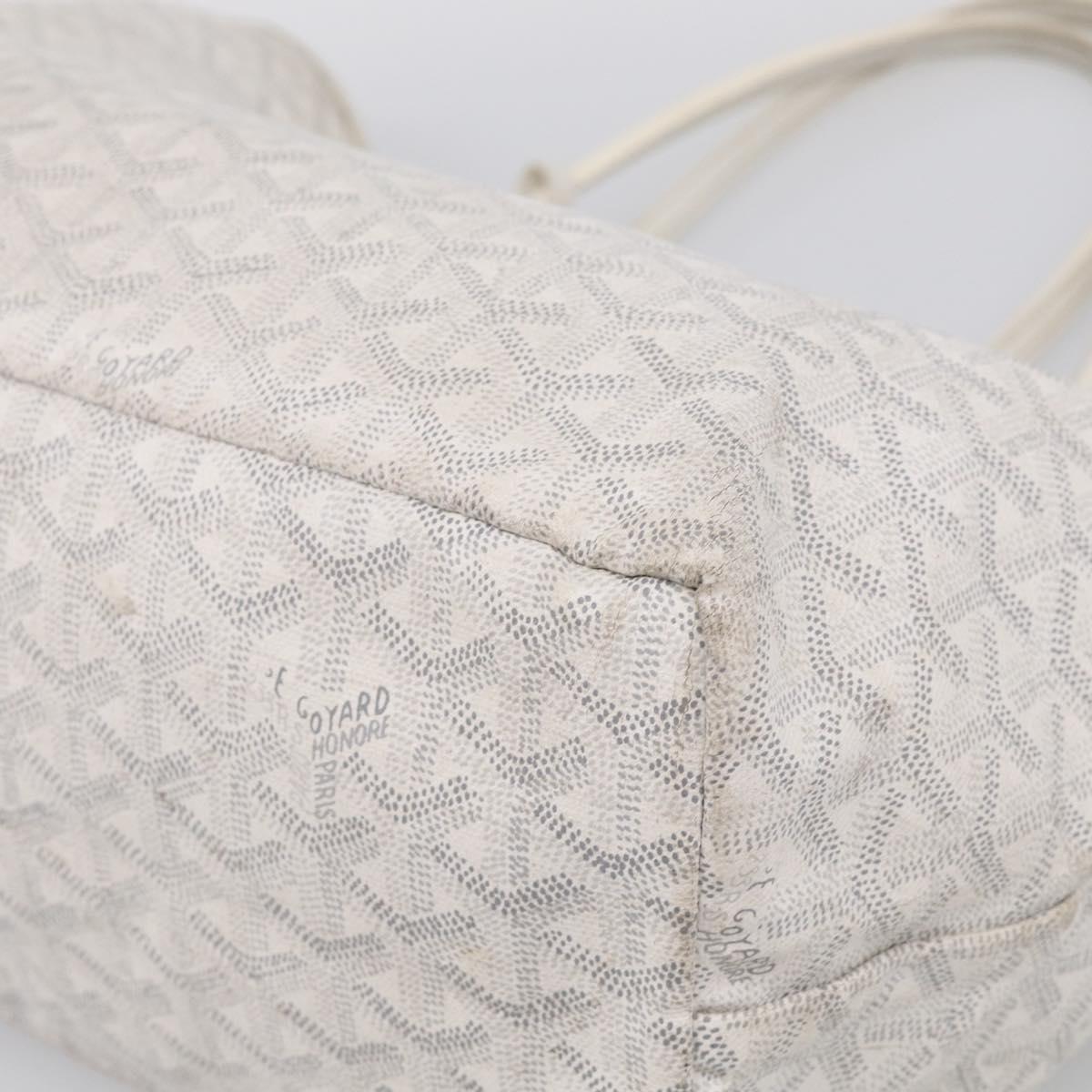 Goyard Herringbone Saint Louis PM Tote Bag PVC White Silver Auth 208478