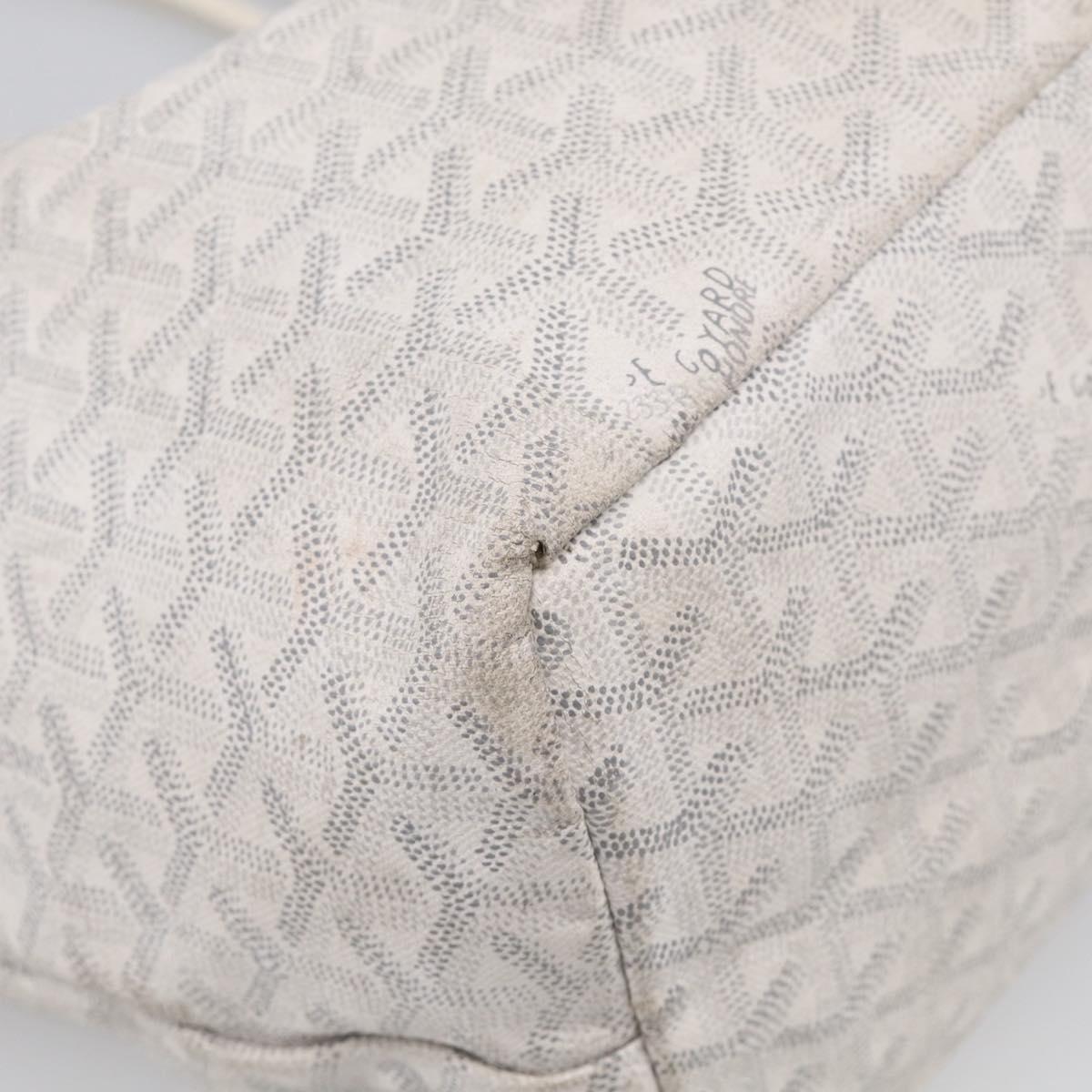Goyard Herringbone Saint Louis PM Tote Bag PVC White Silver Auth 208478