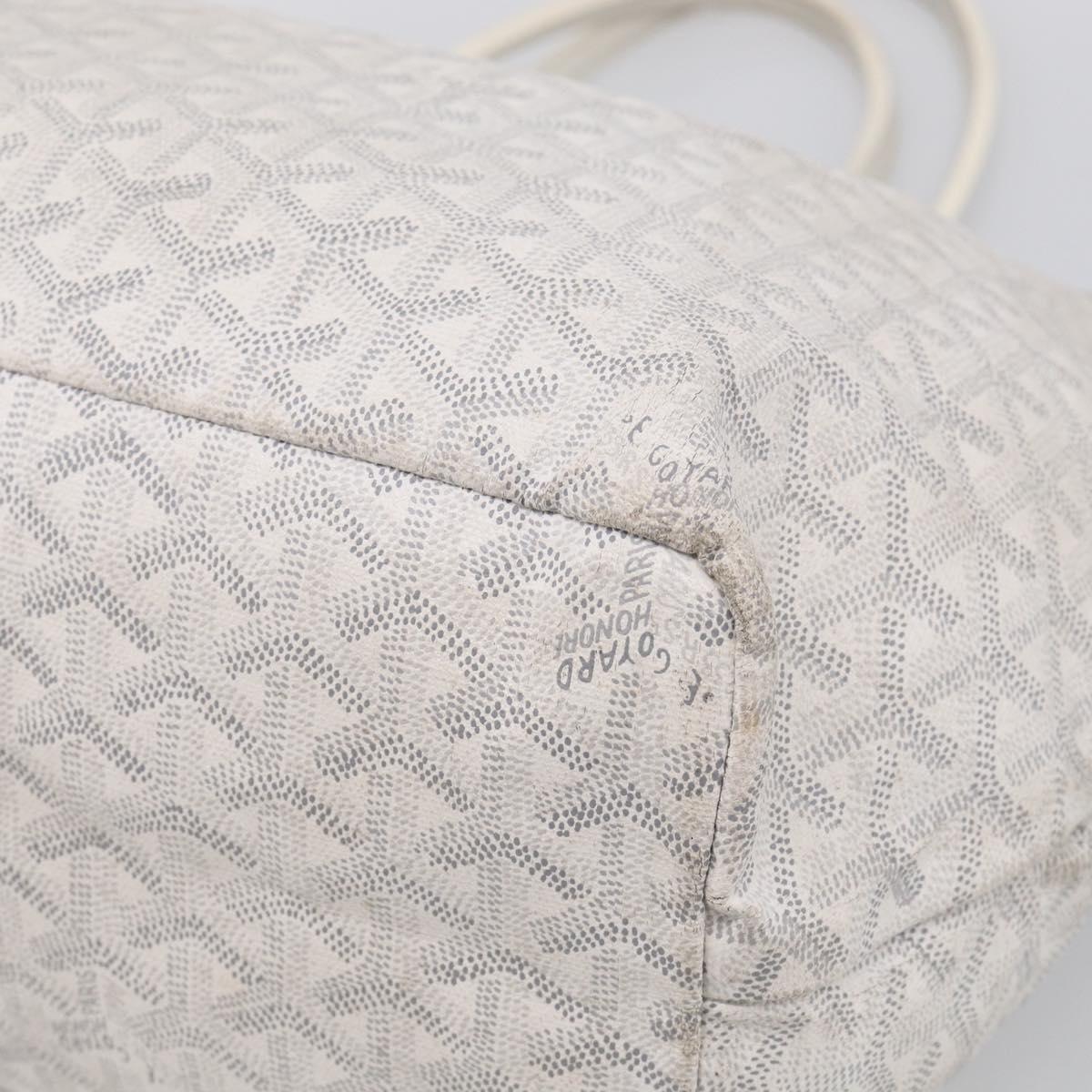 Goyard Herringbone Saint Louis PM Tote Bag PVC White Silver Auth 208478