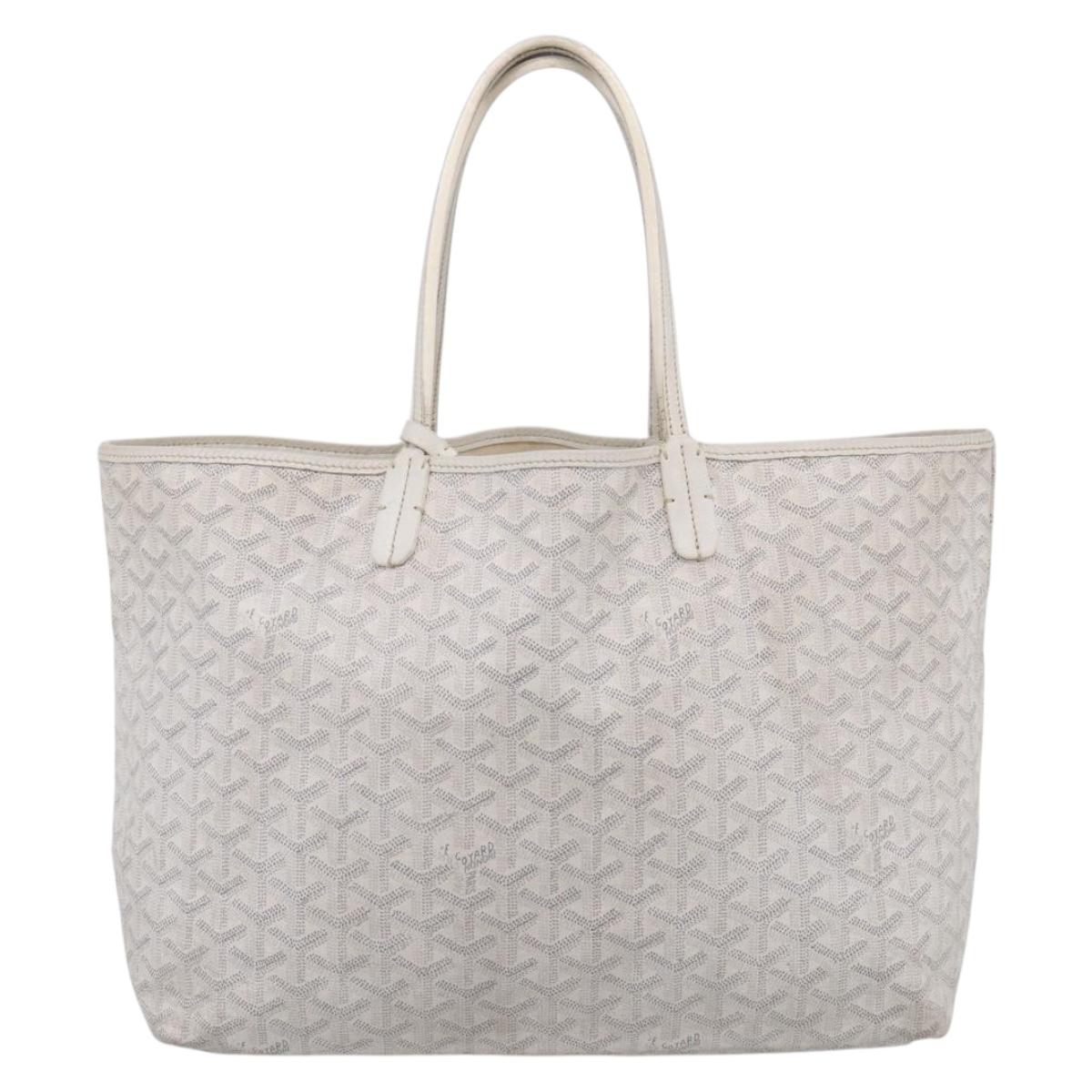 Goyard Herringbone Saint Louis PM Tote Bag PVC White Silver Auth 208478