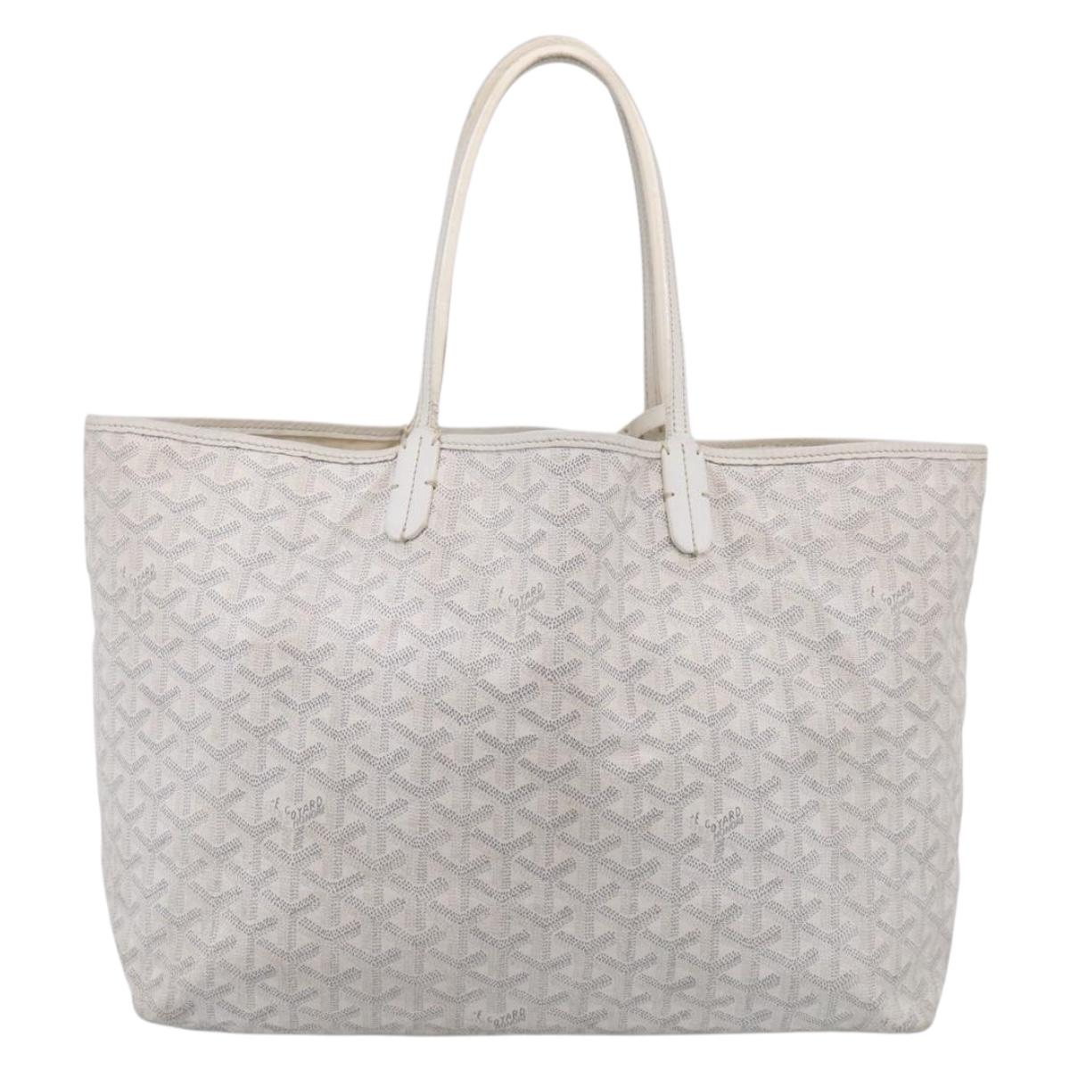 Goyard Herringbone Saint Louis PM Tote Bag PVC White Silver Auth 208478