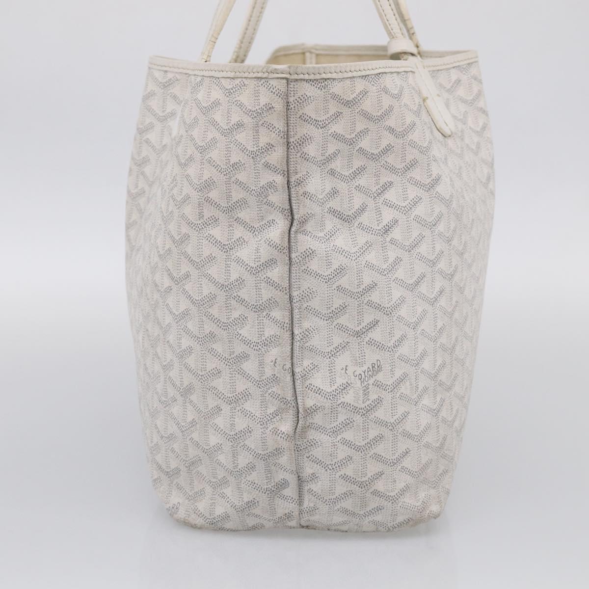 Goyard Herringbone Saint Louis PM Tote Bag PVC White Silver Auth 208478