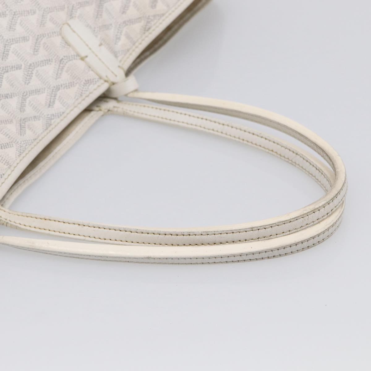 Goyard Herringbone Saint Louis PM Tote Bag PVC White Silver Auth 208478
