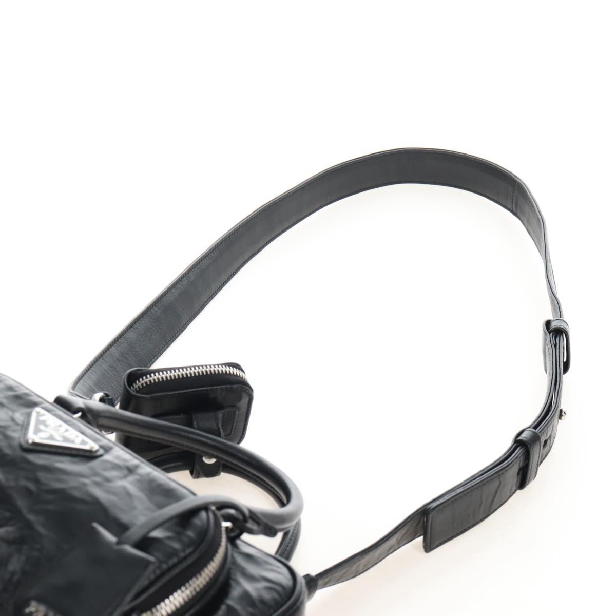 PRADA Hand Bag Leather 2way Black Silver Auth 208497SAM