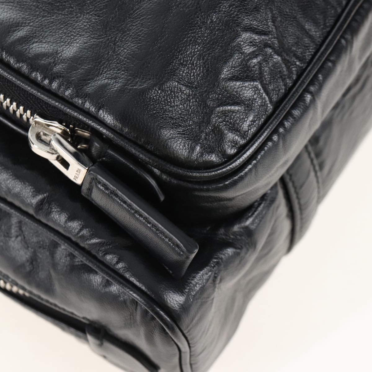 PRADA Hand Bag Leather 2way Black Silver Auth 208497SAM
