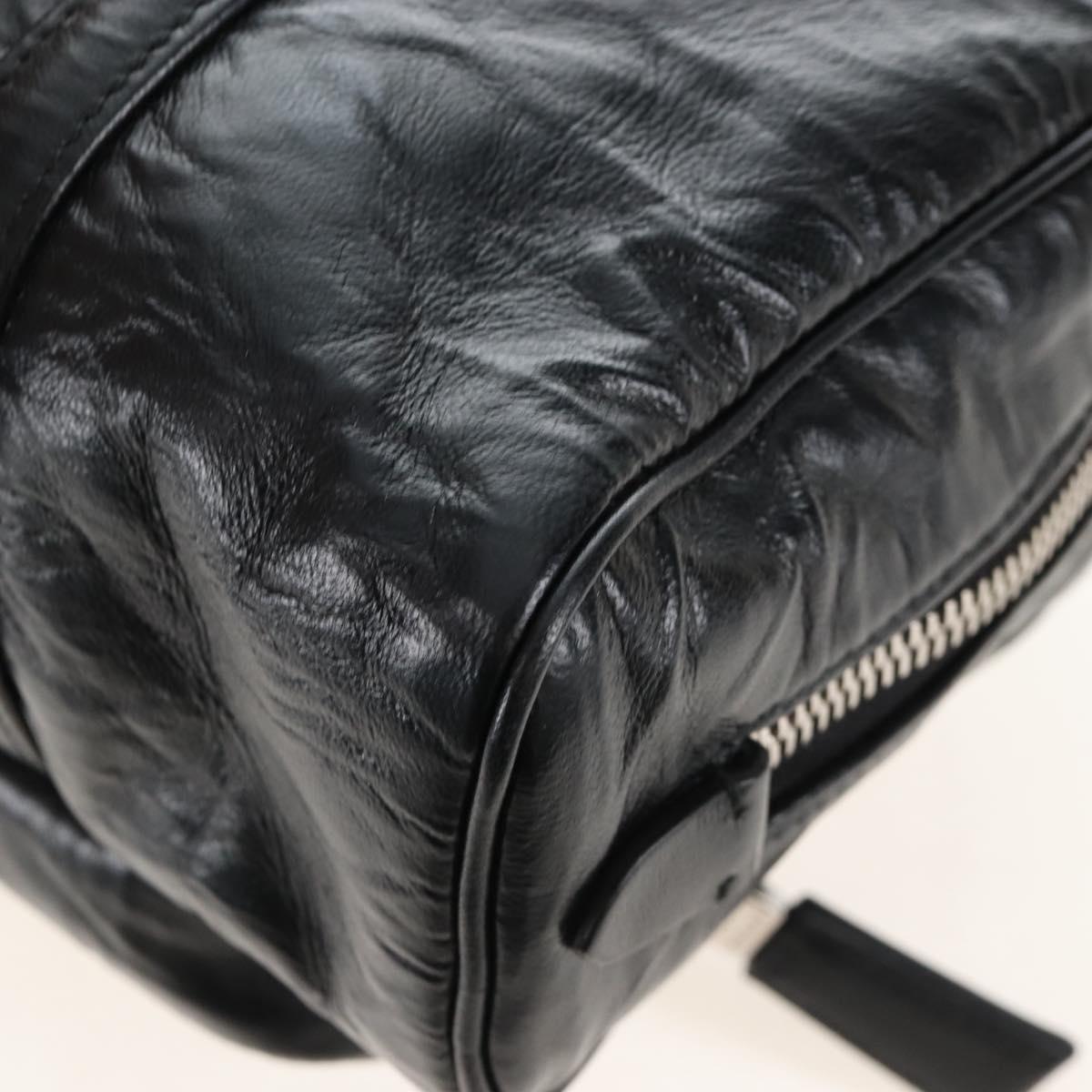 PRADA Hand Bag Leather 2way Black Silver Auth 208497SAM
