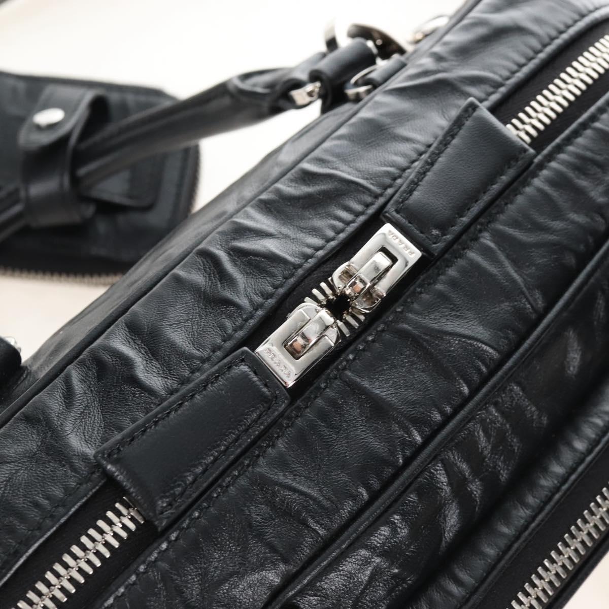 PRADA Hand Bag Leather 2way Black Silver Auth 208497SAM