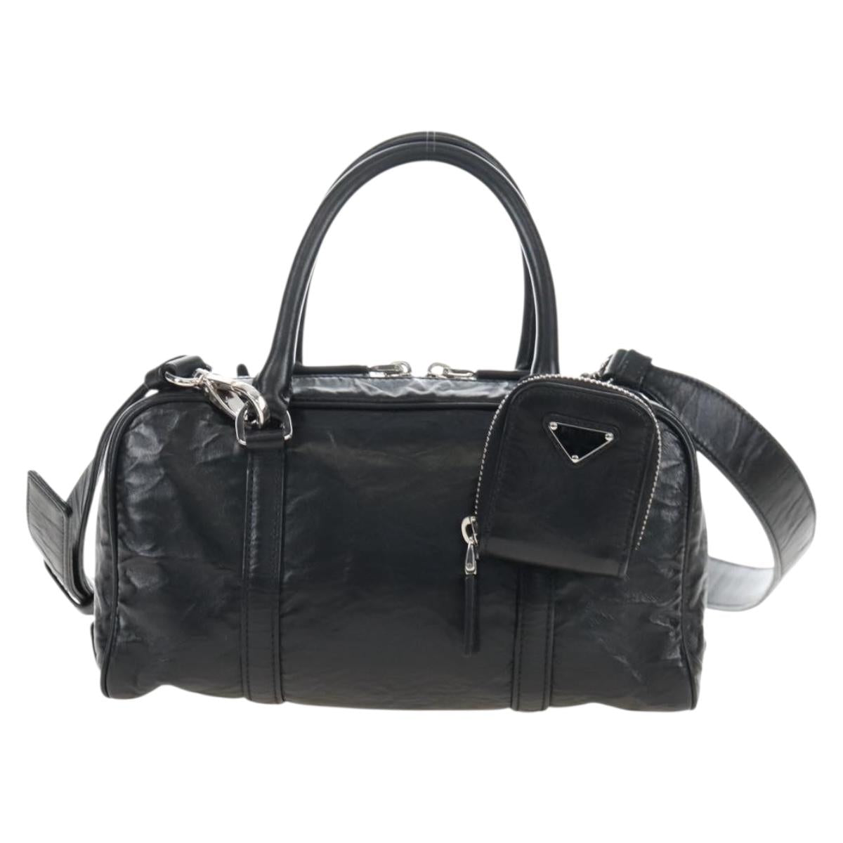 PRADA Hand Bag Leather 2way Black Silver Auth 208497SAM