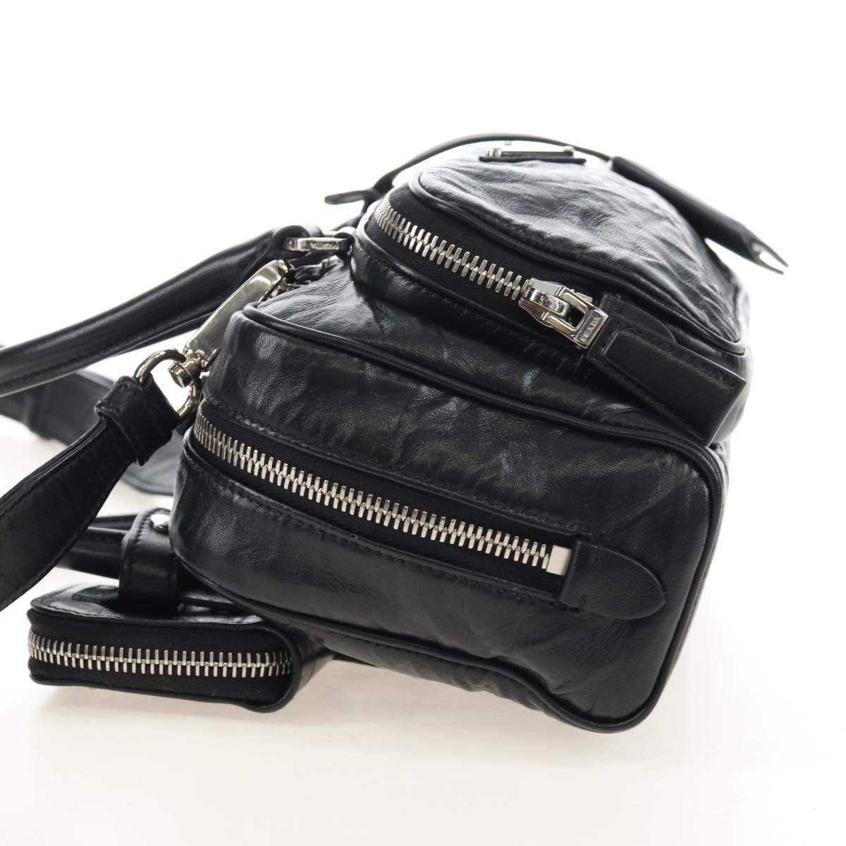 PRADA Hand Bag Leather 2way Black Silver Auth 208497SAM