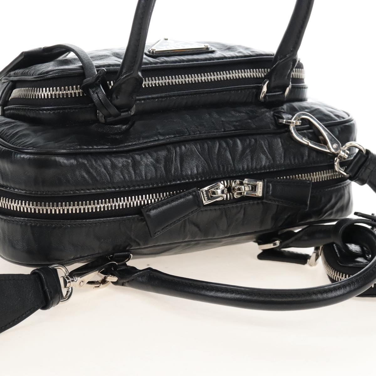 PRADA Hand Bag Leather 2way Black Silver Auth 208497SAM