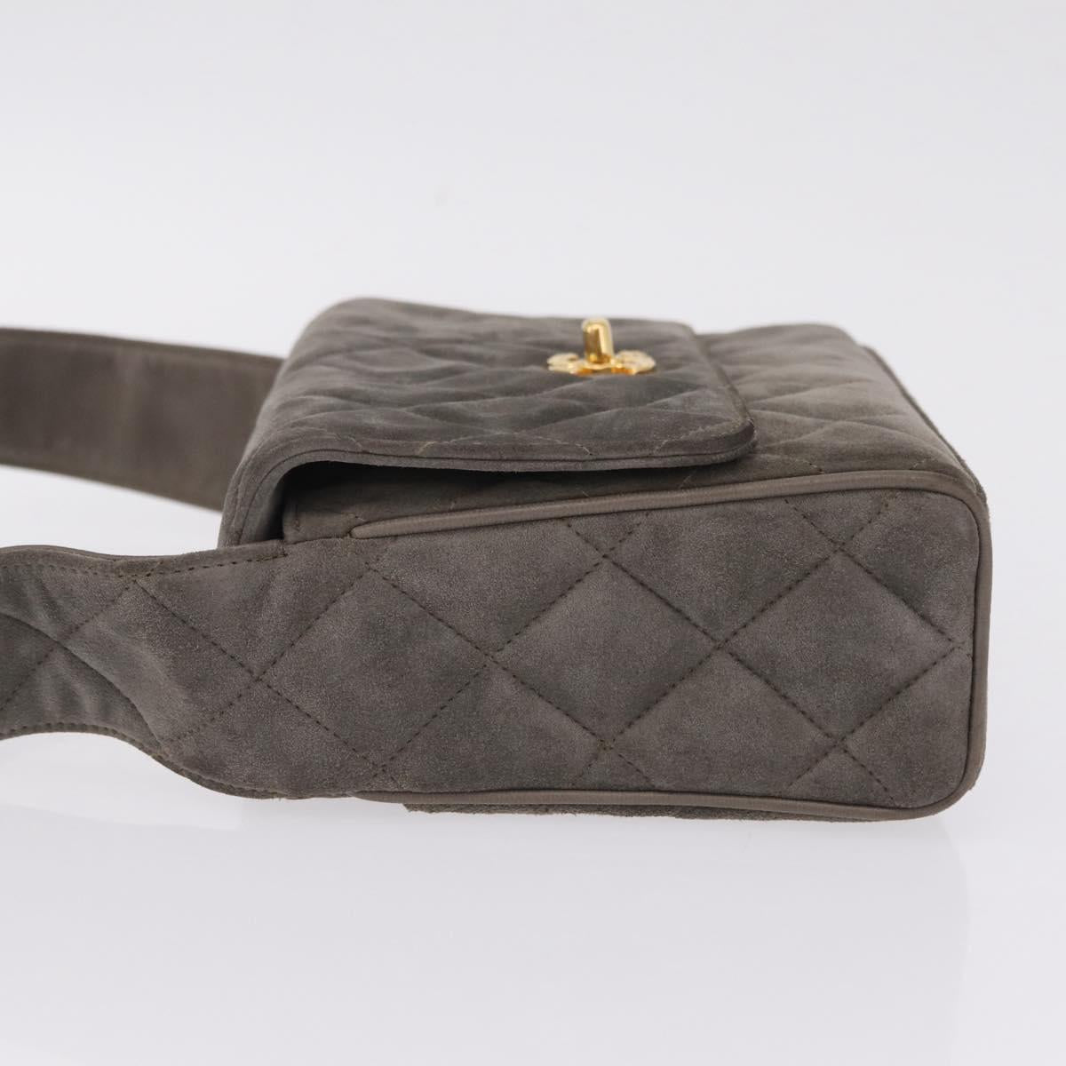 CHANEL Matelasse Shoulder Bag Suede Gray Gold Tone CC Auth 208499V
