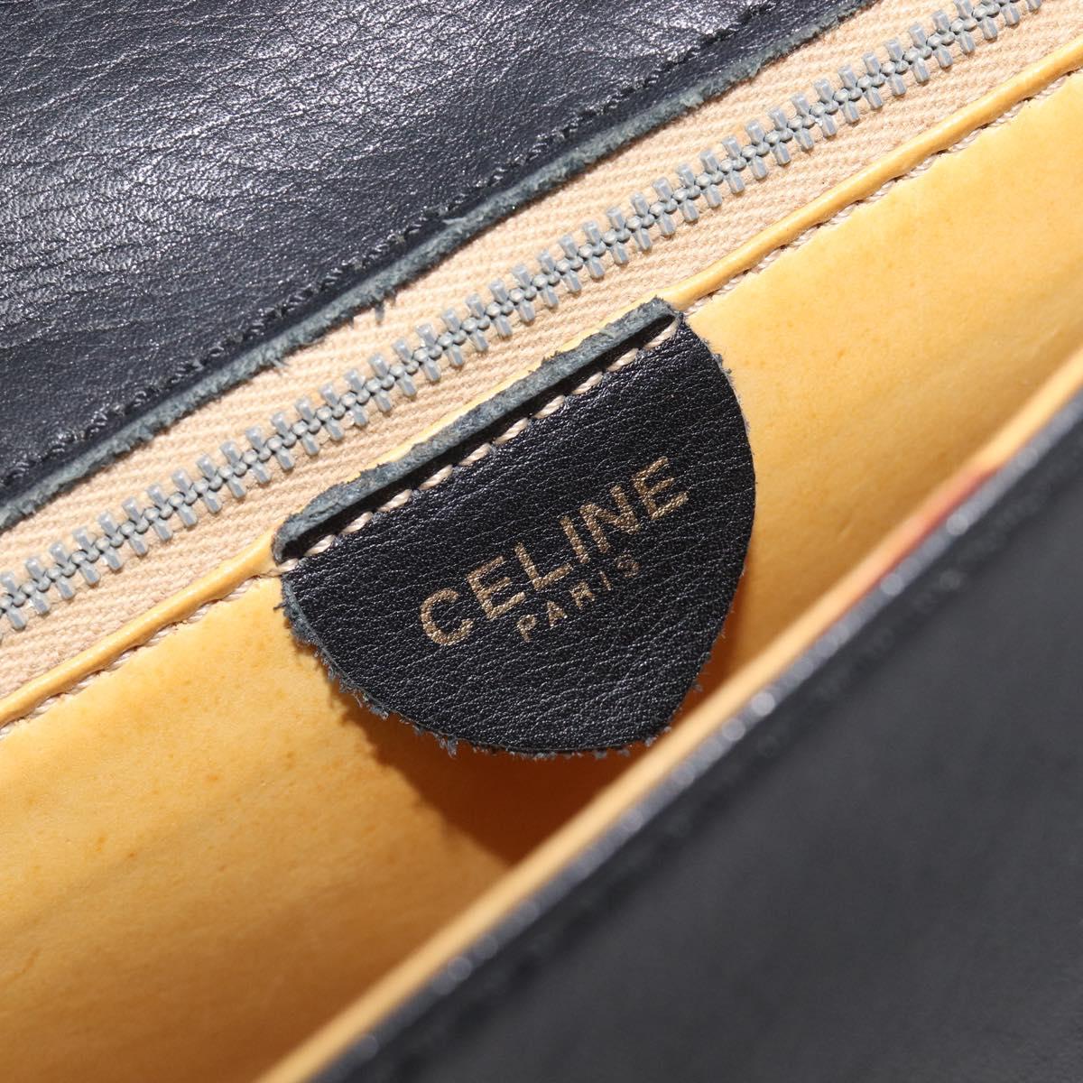 CELINE Shoulder Bag Leather Black Auth 208500A