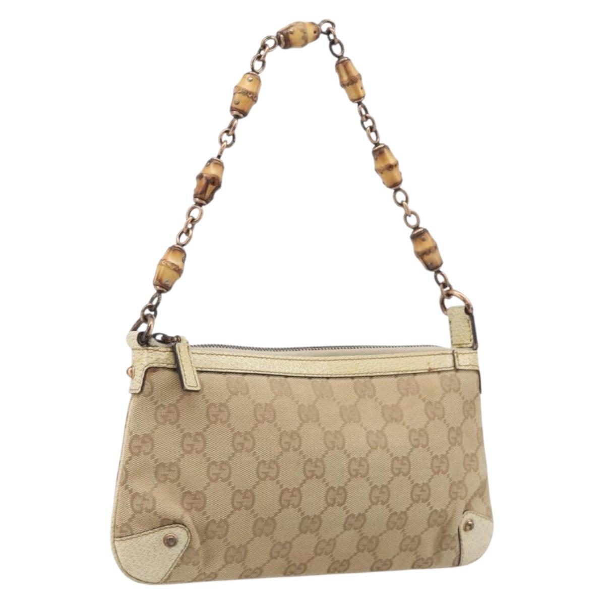 GUCCI GG Canvas Bamboo Chain Shoulder Bag Beige Gold Tone 124289 Auth 208501V