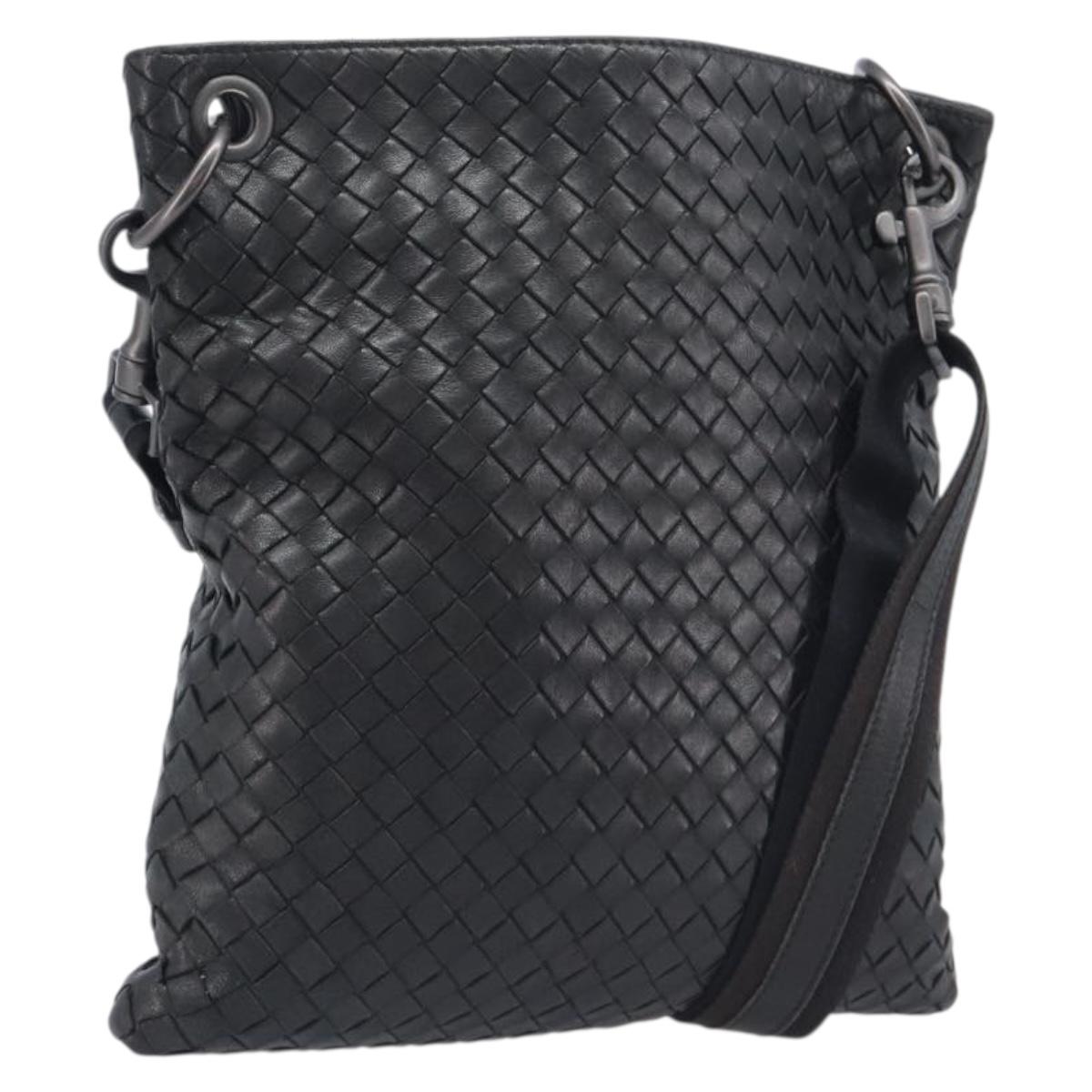 Bottega Veneta INTRECCIATO Shoulder Bag Leather Black Auth 208503V