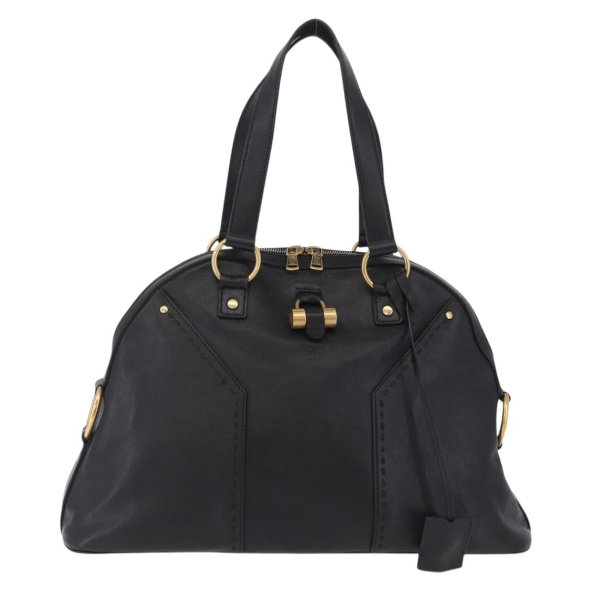 Saint Laurent Muse Hand Bag Leather Black Gold Tone 156464 Auth 208511A