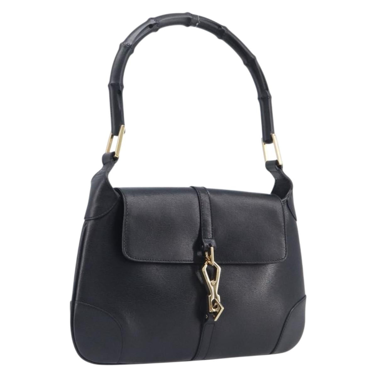 GUCCI Bamboo Jackie Shoulder Bag Leather Black Gold Tone 001 4096 Auth 208519V