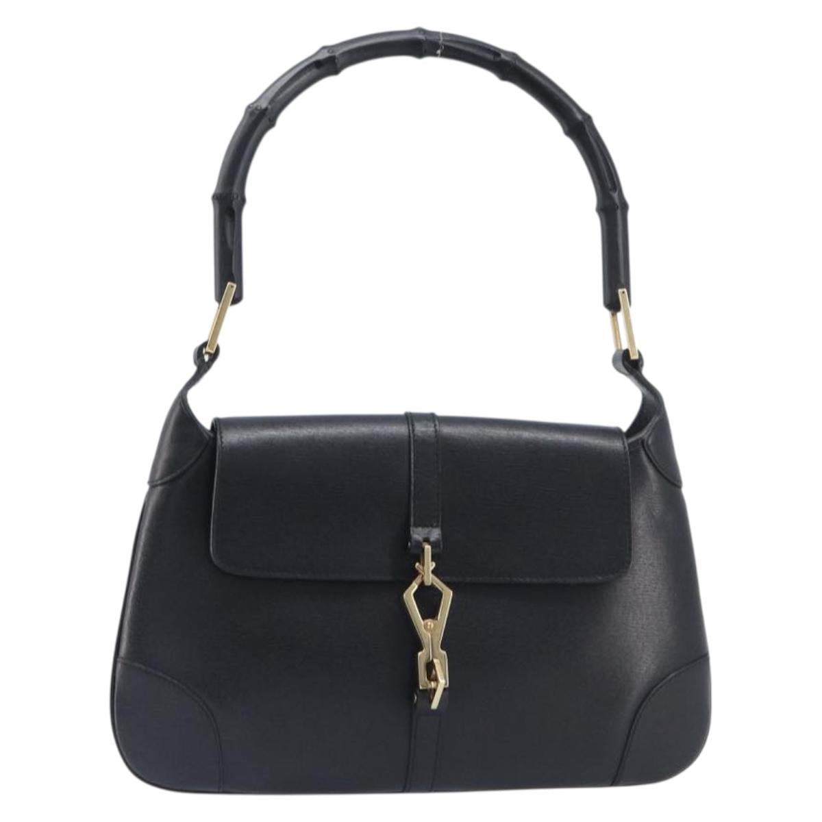 GUCCI Bamboo Jackie Shoulder Bag Leather Black Gold Tone 001 4096 Auth 208519V