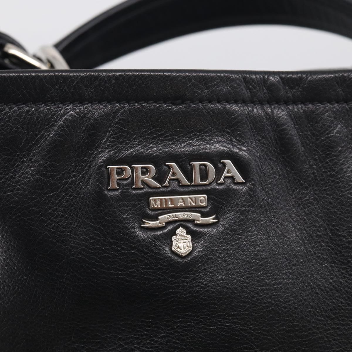 PRADA Shoulder Bag Leather Black Silver Auth 208520V